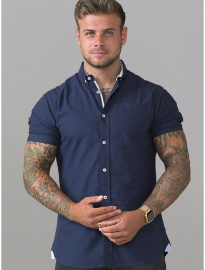 D555 Norman Short Sleeve Oxford Shirt Navy - Cămăși - Cămăși Bărbați Mărimi Mari