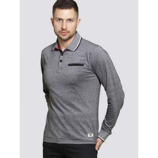 D555 Brockville Long Sleeve Polo Grey - Tricouri polo - Tricouri Polo Bărbați Mărimi Mari