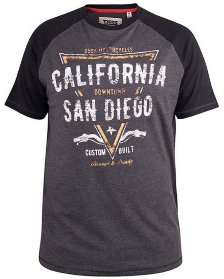 D555 Lismore Raglan Sleeve San Diego Printed T-Shirt Charcoal - Tricouri - Tricouri Bărbați Mărimi Mari