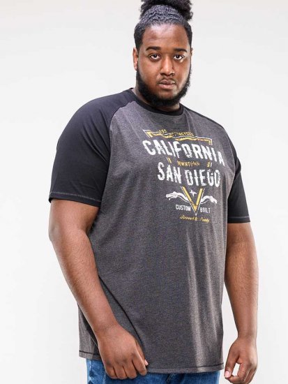 D555 Lismore Raglan Sleeve San Diego Printed T-Shirt Charcoal - Tricouri - Tricouri Bărbați Mărimi Mari