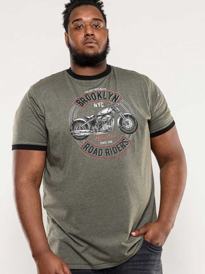 D555 Hereford Brooklyn Motorbike Printed Ringer T-Shirt Khaki - Tricouri - Tricouri Bărbați Mărimi Mari