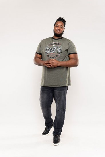 D555 Hereford Brooklyn Motorbike Printed Ringer T-Shirt Khaki - Tricouri - Tricouri Bărbați Mărimi Mari