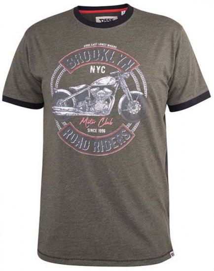 D555 Hereford Brooklyn Motorbike Printed Ringer T-Shirt Khaki - Tricouri - Tricouri Bărbați Mărimi Mari