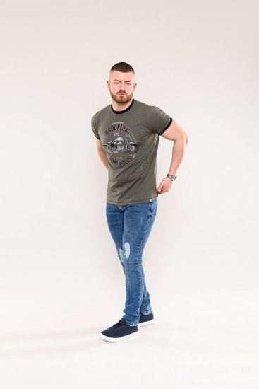 D555 Hereford Brooklyn Motorbike Printed Ringer T-Shirt Khaki - Tricouri - Tricouri Bărbați Mărimi Mari