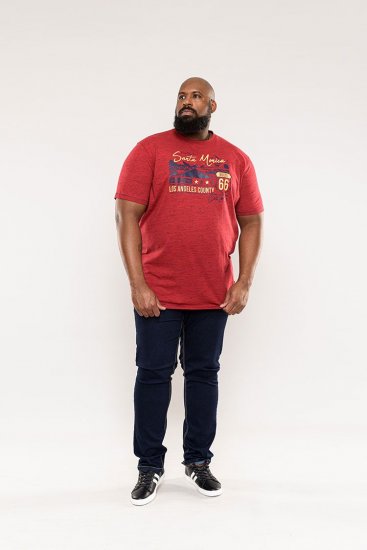 D555 Brisbane Santa Monica Route 66 Printed T-Shirt Red - Tricouri - Tricouri Bărbați Mărimi Mari