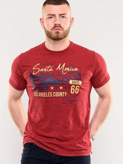 D555 Brisbane Santa Monica Route 66 Printed T-Shirt Red - Tricouri - Tricouri Bărbați Mărimi Mari