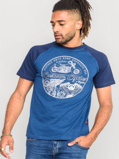 D555 Porter Raglan Sleeve Printed T-Shirt Blue - Tricouri - Tricouri Bărbați Mărimi Mari