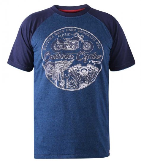 D555 Porter Raglan Sleeve Printed T-Shirt Blue - Tricouri - Tricouri Bărbați Mărimi Mari