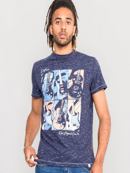 D555 Warner Guitar Printed T-Shirt Navy - Tricouri - Tricouri Bărbați Mărimi Mari