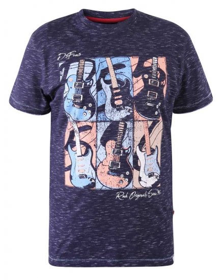 D555 Warner Guitar Printed T-Shirt Navy - Tricouri - Tricouri Bărbați Mărimi Mari
