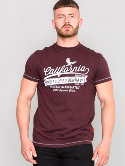 D555 Wharf California Eagle Printed T-Shirt Burgundy - Tricouri - Tricouri Bărbați Mărimi Mari