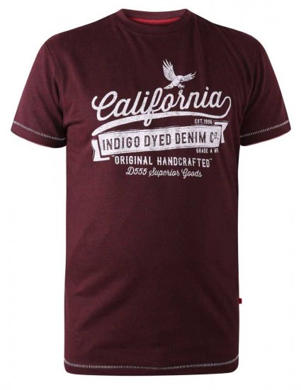 D555 Wharf California Eagle Printed T-Shirt Burgundy - Tricouri - Tricouri Bărbați Mărimi Mari