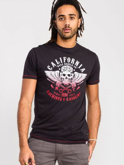 D555 Charles California Rebel Skull Printed T-Shirt - Tricouri - Tricouri Bărbați Mărimi Mari