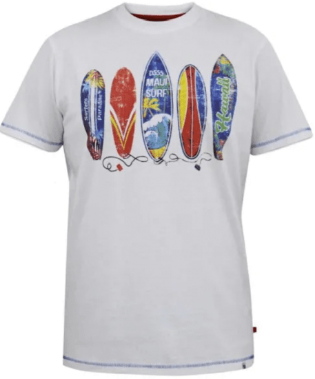 D555 Bridgford Tricou cu imprimeu surf alb - Tricouri - Tricouri Bărbați Mărimi Mari