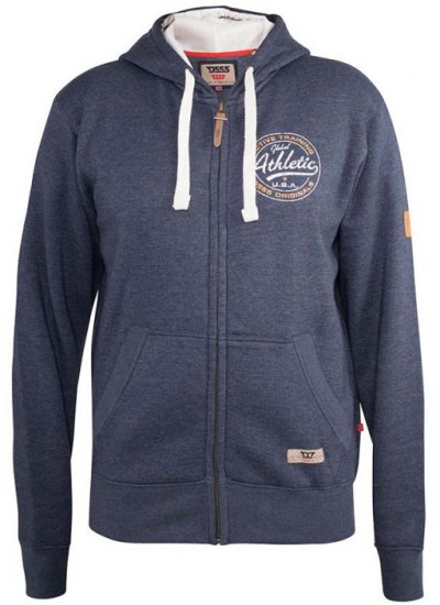D555 Orchid Chest Printed Zip Through Hoody Denim Blue - Pulovere & hanorace - Pulovere & Hanorace Bărbați Mărimi Mari
