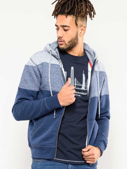 D555 Columbus Cut And Sew Panelled Zip Through Hoody Blue - Pulovere & hanorace - Pulovere & Hanorace Bărbați Mărimi Mari