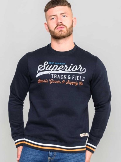 D555 Marlow Printed Crew Neck Sweatshirt Navy - Pulovere & hanorace - Pulovere & Hanorace Bărbați Mărimi Mari