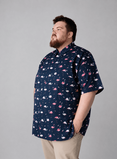 Kam Jeans 6068 Flamingo Short Sleeve Shirt Navy - Cămăși - Cămăși Bărbați Mărimi Mari