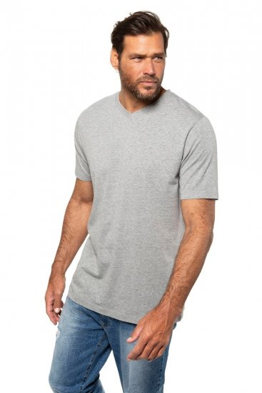 JP1880 702415 Tricou cu decolteu în V Gri melanj - Tricouri - Tricouri Bărbați Mărimi Mari