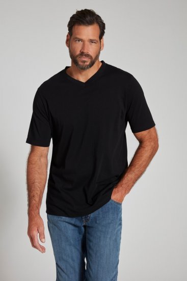 JP1880 702415 Tricou cu decolteu în V Neagră - Tricouri - Tricouri Bărbați Mărimi Mari