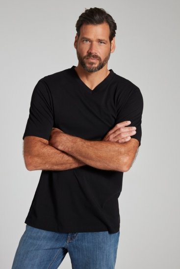 JP1880 702415 Tricou cu decolteu în V Neagră - Tricouri - Tricouri Bărbați Mărimi Mari