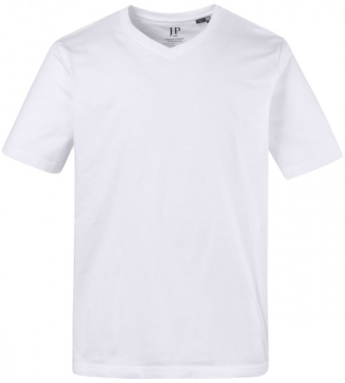 JP1880 702415 Tricou cu decolteu în V Albă - Tricouri - Tricouri Bărbați Mărimi Mari
