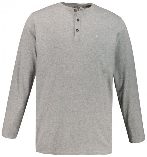 JP1880 702555 Tricou Henley cu mânecă lungă Gri melanj - Tricouri - Tricouri Bărbați Mărimi Mari