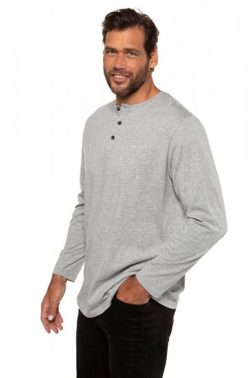 JP1880 702555 Tricou Henley cu mânecă lungă Gri melanj - Tricouri - Tricouri Bărbați Mărimi Mari