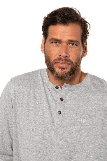 JP1880 702555 Tricou Henley cu mânecă lungă Gri melanj - Tricouri - Tricouri Bărbați Mărimi Mari