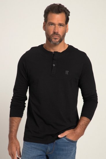 JP1880 702555 Tricou Henley cu mânecă lungă Neagră - Tricouri - Tricouri Bărbați Mărimi Mari