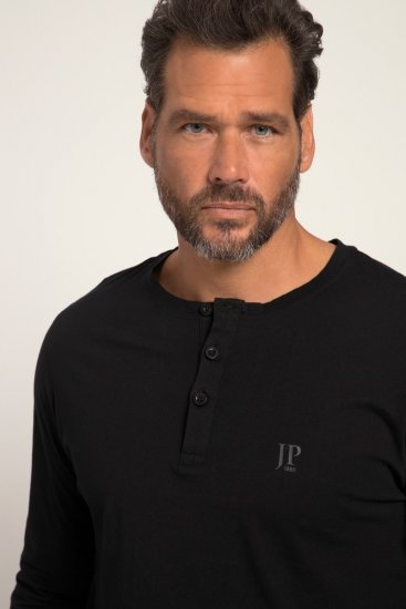 JP1880 702555 Tricou Henley cu mânecă lungă Neagră - Tricouri - Tricouri Bărbați Mărimi Mari