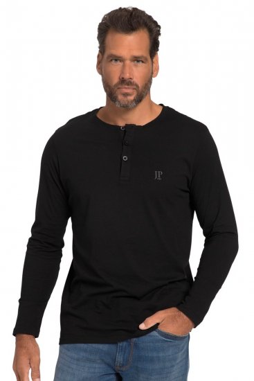 JP1880 702555 Tricou Henley cu mânecă lungă Neagră - Tricouri - Tricouri Bărbați Mărimi Mari