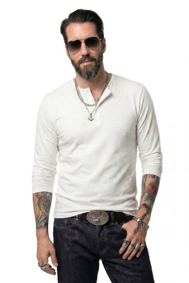 JP1880 702555 Tricou Henley cu mânecă lungă Albă - Tricouri - Tricouri Bărbați Mărimi Mari