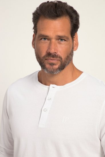 JP1880 702555 Tricou Henley cu mânecă lungă Albă - Tricouri - Tricouri Bărbați Mărimi Mari