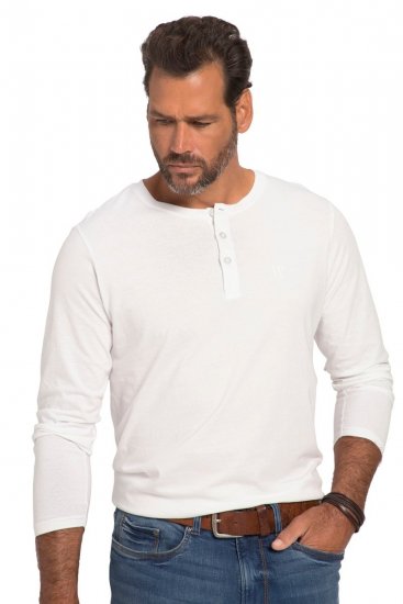 JP1880 702555 Tricou Henley cu mânecă lungă Albă - Tricouri - Tricouri Bărbați Mărimi Mari