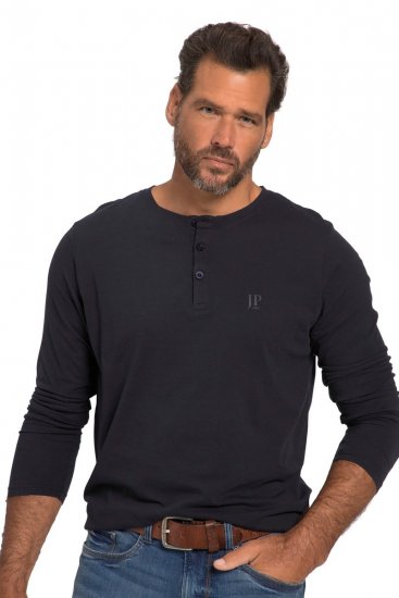 JP1880 702555 Tricou Henley cu mânecă lungă Bleumarin - Tricouri - Tricouri Bărbați Mărimi Mari