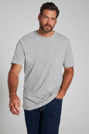JP1880 702558 Tricou cu guler rotund Gri melanj - Tricouri - Tricouri Bărbați Mărimi Mari