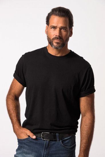 JP1880 702558 Tricou cu guler rotund Neagră - Tricouri - Tricouri Bărbați Mărimi Mari