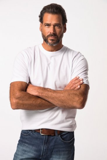 JP1880 702558 Tricou cu guler rotund Albă - Tricouri - Tricouri Bărbați Mărimi Mari