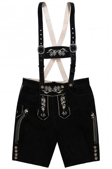 JP1880 Genuine Leather Traditional Lederhosen Shorts Black - Pantaloni scurți - Pantaloni Scurți Mărimi mari Bărbați 