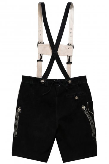 JP1880 Genuine Leather Traditional Lederhosen Shorts Black - Pantaloni scurți - Pantaloni Scurți Mărimi mari Bărbați 