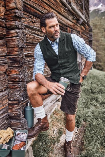 JP1880 Genuine Leather Traditional Lederhosen Shorts Brown - Pantaloni scurți - Pantaloni Scurți Mărimi mari Bărbați 