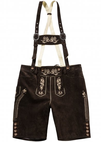 JP1880 Genuine Leather Traditional Lederhosen Shorts Brown - Pantaloni scurți - Pantaloni Scurți Mărimi mari Bărbați 