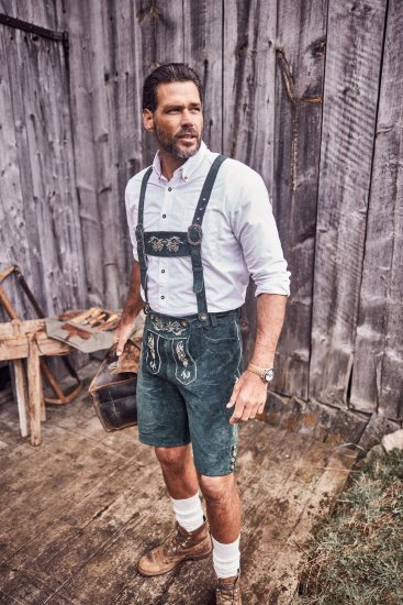 JP1880 Genuine Leather Traditional Lederhosen Shorts Green - Pantaloni scurți - Pantaloni Scurți Mărimi mari Bărbați 