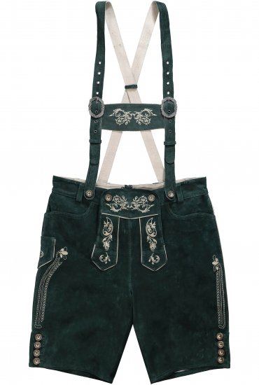 JP1880 Genuine Leather Traditional Lederhosen Shorts Green - Pantaloni scurți - Pantaloni Scurți Mărimi mari Bărbați 