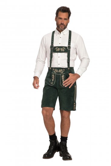 JP1880 Genuine Leather Traditional Lederhosen Shorts Green - Pantaloni scurți - Pantaloni Scurți Mărimi mari Bărbați 
