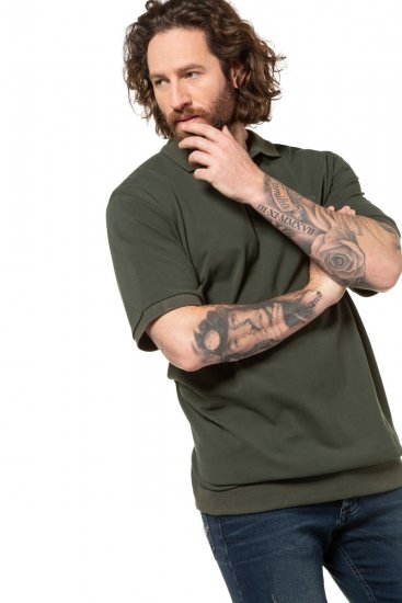 JP1880 712617 Tricou polo cu croi pentru burtă Oliv închis - Tricouri polo - Tricouri Polo Bărbați Mărimi Mari