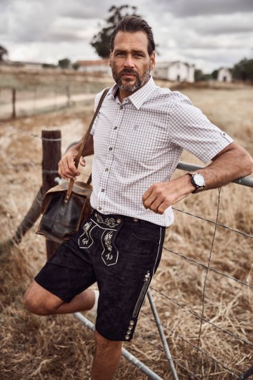 JP1880 Modern Fit Check Print Short Sleeve Shirt Grey - Cămăși - Cămăși Bărbați Mărimi Mari