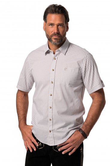 JP1880 Modern Fit Check Print Short Sleeve Shirt Grey - Cămăși - Cămăși Bărbați Mărimi Mari