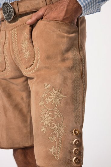 JP1880 Premium Goat Suede Staghorn Embroidery Shorts Leather Brown - JP1880 - JP1880 Haine Bărbați Mărimi Mari